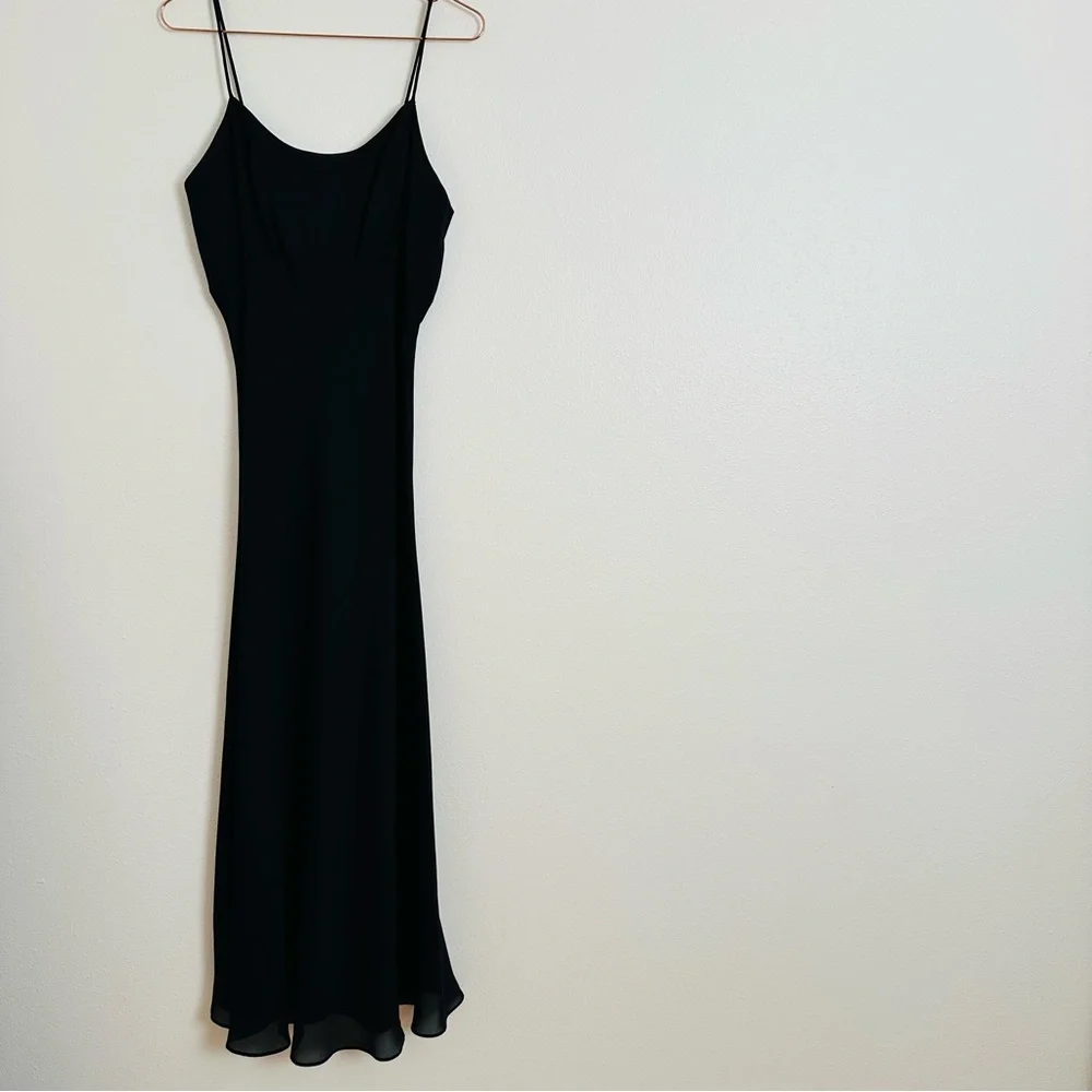 Vintage Hampton Nites Black Slip Evening Gown Spaghetti Strap Maxi Dress - Picture 5 of 8